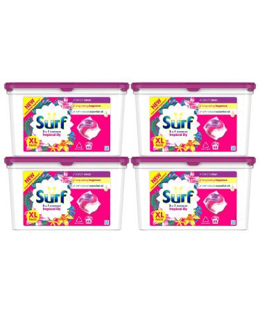 Surf 3-in-1 Tropical Lily Washing Detergent Capsules Brilliant Clean Long Lasting Fragrance and Made with Natural Essential Oil Laundry Detergent XL Pack 45 Washes (Buy 4)