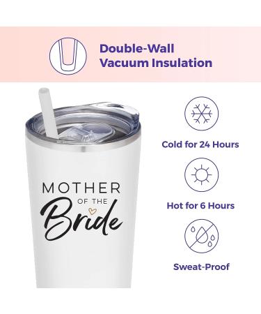 SassyCups Mother of the Bride Tumbler | Vacuum Insulated Stainless Steel | Bridal Party Gift | Engagement Announcement | 22oz (White) - Buy Online on SooperMarket.com
