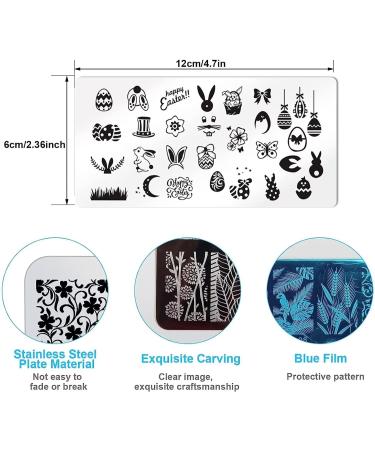 OUBFUUY Easter Nail Stamp Plates Nails Art Stamping Plates Easter Eggs Rabbit Nail plate Template Image Plates - Buy Online on SooperMarket.com