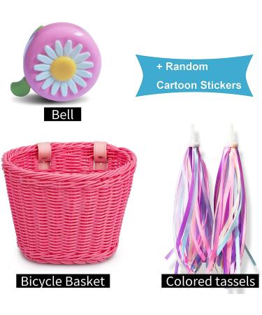Kid Bicycle Accessories Bundle: Front Basket, Bell, Stickers, Ribbons - Pink | Bike Basket Set for Girls and Boys - Buy Online on SooperMarket.com