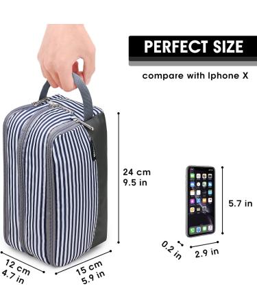 WANDF Water-Resistant Nylon Travel Toiletry Bag | Lightweight Dopp Kit for Men and Women - A-Blue Stripe - Buy Online on SooperMarket.com