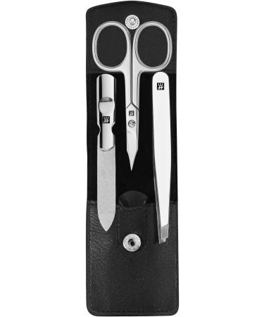 Twin manicure pedicure set 3-part with combination nail scissors for hands and feet 100% leather black 3-part single scissors