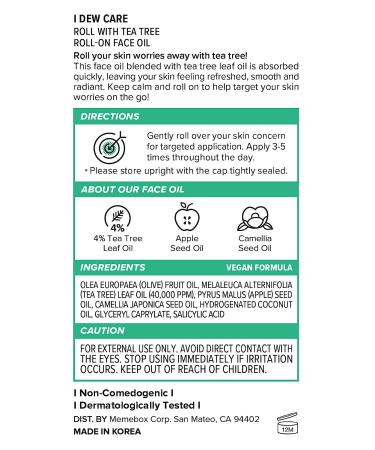 I Dew Care Roll-on Face Oil with Tea Tree - Hydrating Solution for Blemish Spots and Whiteheads - 0.37 fl oz - Buy Online on SooperMarket.com