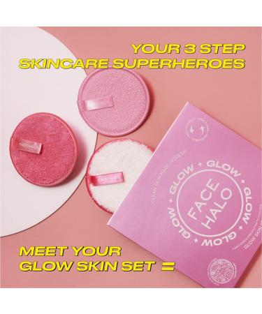 Face Halo Glow Skin Set - 3 Step Reusable Pads for Effective Cleansing, Exfoliation, and Glowing Skin - Buy Online on SooperMarket.com