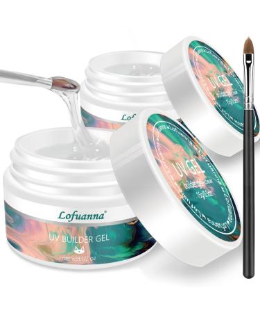 Lofuanna 15g Clear Builder Nail Gel Nail Leveling Gel Builder Gel for Nail with Acrylic Nail Brush Nail Strengthen Nail Art Manicure Set High Self-Leveling Nail Repair Nail Extension Gel(2Pcs)