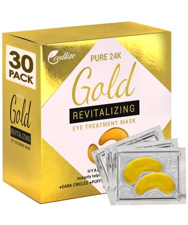 Cedlize Under Eye Collagen Patches, 24K GOLD ANTI-AGING MASK, Pads For Puffy Eyes & Bags, Dark Circles and Wrinkles, With Hyaluronic Acid, Hydrogel, Deep Moisturizing Improves Elasticity, 30 PAIRS