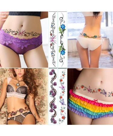 4PCS Waterproof Temporary Belly Button Tattoo Stickers - Butterfly & Flower Design for Women, Girls, and Teens - Buy Online on SooperMarket.com