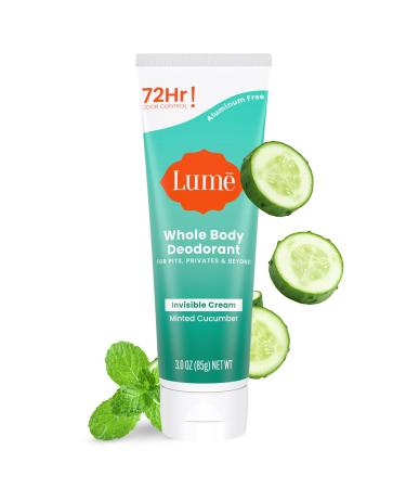 Lume Whole Body Deodorant - Invisible Cream Tube - 72 Hour Odor Control - Aluminum Free Baking Soda Free Skin Safe - 3.0 ounce (Minted Cucumber) Minted Cucumber 3 Ounce (Pack of 1)