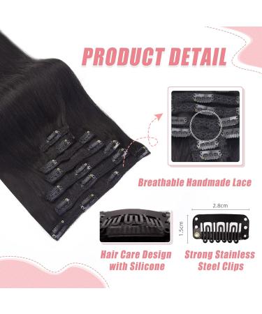 Vlasy Clip in Hair Extensions 16 Inch - Black Brown Human Hair 7 Pcs Seamless Straight Clip in Extensions for Women - Buy Online on SooperMarket.com