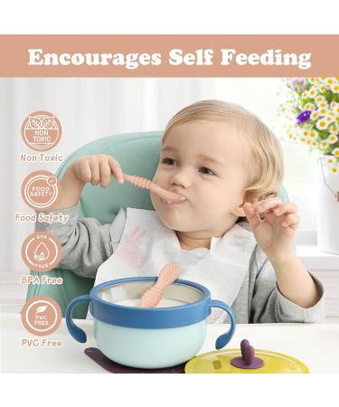 Vicloon Baby Fork and Spoon Set - 2Pcs Silicone Baby Weaning Spoon Set for Self Feeding - Easy Grip Toddler Cutlery Kit - Soft Infant Toddler Spoon in Orange - Buy Online on SooperMarket.com