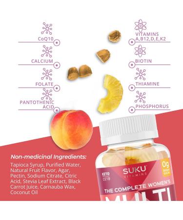 Suku Vitamins - The Complete Women's Multivitamins Enriched with Vitamin K2 Vitamin A and More Easy to Chew Sugar-and-Gluten-Free Gummy Vitamins Non-GMO 60 Counts - Buy Online on SooperMarket.com
