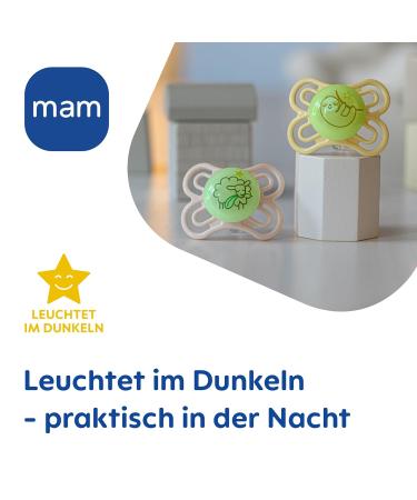 Mam Perfect Night Pacifier Set (2 Pack) - Glow in the Dark Eco-Friendly Tooth-Friendly Baby Pacifiers for 0-6 Months Includes Pacifier Box - Sheep/Sloth Design - Buy Online on SooperMarket.com