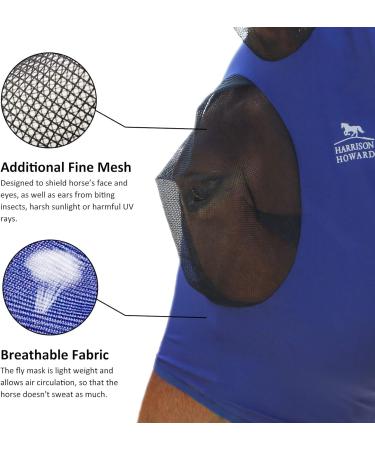 Harrison Howard Fly Mask - Stretchy Breathable UV Protection Full View Eye Opening & Ventilated Ear Protection - Large Deep Blue - Buy Online on SooperMarket.com