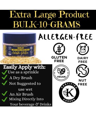 BULK-10G Edible Glitter and Gold Dust for Drinks and Cake Decorating - Vegan, Dairy-Free, 100% Food Safe - Buy Online on SooperMarket.com