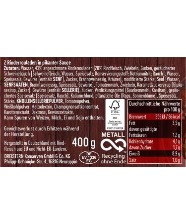 DREISTERN 2 Beef Roulades 400g | Premium Quality in Recyclable Tin - International Shipping Available - Buy Online on SooperMarket.com