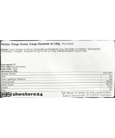 Mackays Orange Marmalade 6X340G - Vintage Dundee - Imported by Shestore24 | Buy Now - Buy Online on SooperMarket.com