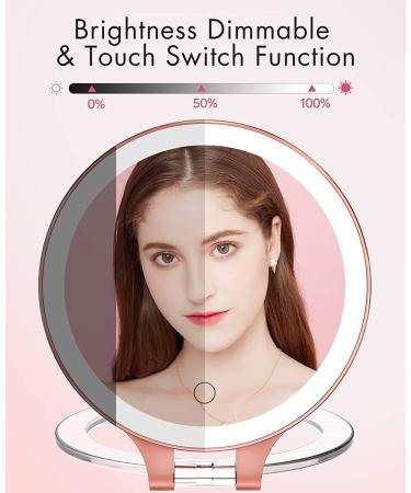 Rechargeable LED Makeup Mirror - 10X1X Double Sided, 3 Color Settings, Rotatable - Rose Gold - Buy Online on SooperMarket.com