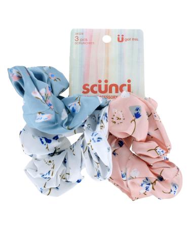 Scunci U Got This Satin Floral Hair Scrunchies  Assorted Colors  3-Pieces