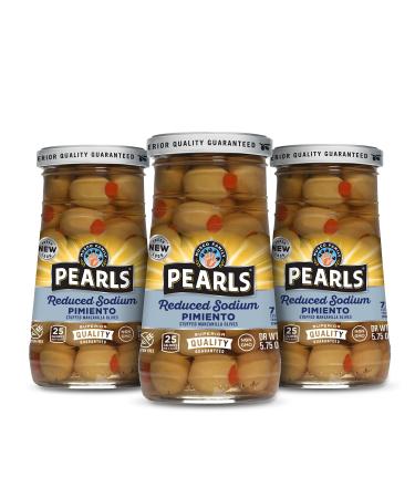 Pearls Reduced Salt Pimiento Stuffed Manzanilla Green Olives, 5.75oz Pack of 3 Jars Reduced Salt Pimiento Stuffed Manzanilla Olives