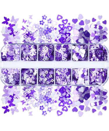 Nails compatible with Machine for Acrylic 12 Grid Long Box Mixed Purple Nail Enhancement Sequins Ornaments Butterfly Small Plums Sequins Candle Glitter 1 count (Pack of 1) Purple - Buy Online on SooperMarket.com
