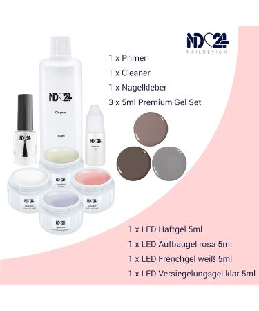 ND24 NAILDESIGN Premium Gelnail Starter Set - Complete LED Gel Kit for Beginners | Includes Adhesive French Gel Sealing Gel & Nude Gels - Made in Germany - Buy Online on SooperMarket.com