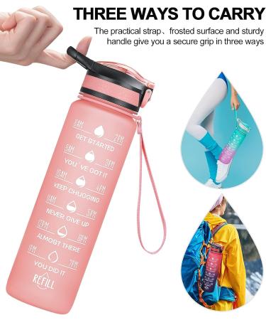 ELYPHINE 32/24 oz Water Bottle with Removable Straw & Time Marker | BPA Free Tritan | Leakproof | Motivational Sports Jug - Veiled Rose - Buy Online on SooperMarket.com