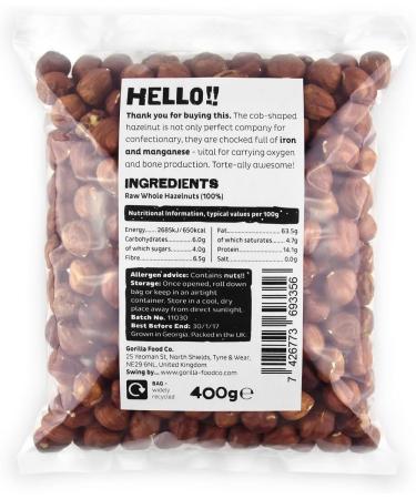 Gorilla Food Co. Natural Hazelnuts Whole Raw - 400g - Buy Online on SooperMarket.com