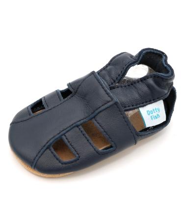 Dotty Fish Soft Leather Baby Shoes with Suede Soles. Toddler Sandals. Non-slip. 0-6 Months to 3-4 Years 0-6 Months Navy Blue