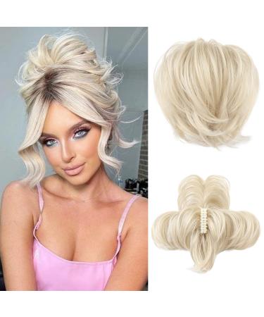 REECHO Messy Bun Hair Piece Claw Clip Hair Bun Short Ponytail Extension with Bendable Metal Wire Fake Bun Hair Pieces for Women - Light Blonde