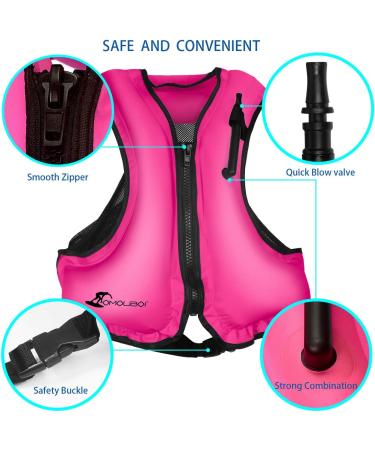 OMOUBOI Inflatable Snorkel Vest | Adult Swimming Jacket for Diving, Surfing & Water Sports (Pink) | 90-220lbs - Buy Online on SooperMarket.com
