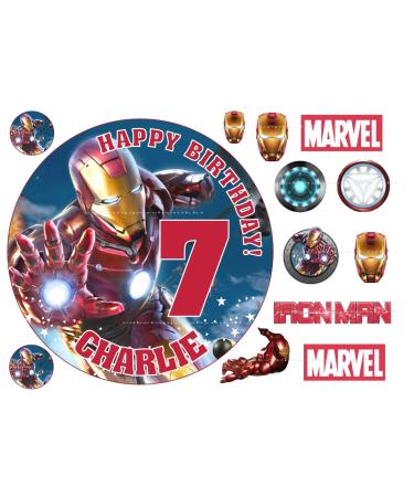 Edible Iron Man 7.5" Icing Boys Personalised Cake Topper with EXTRA'S