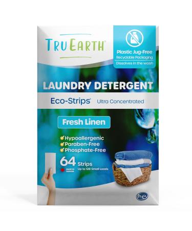 Tru Earth Eco-Strips Laundry Detergent (Fresh Linen Scent 64 Loads) - Eco-friendly Ultra Concentrated Compostable & Biodegradable Plastic-Free Laundry Detergent Sheets