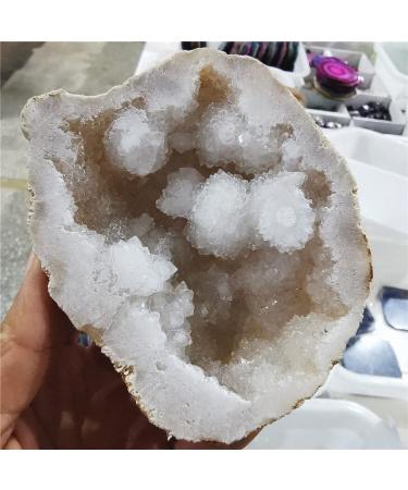 Natural Crystal Rough 1pc Natural White Agate Geode Slice Quartz Crystal Cluster Minerals Specimen Home Office Decoration Talla nica As Shown 1.97in