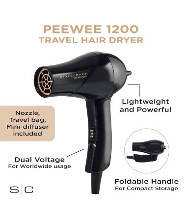 Buy StyleCraft Peewee Dryer Tri-Plex Fusion - Lightweight & Portable Hair Dryer with Attachments - Perfect for Silky Hair & Travel - Buy Online on SooperMarket.com