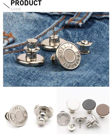 6 Pcs Adjustable Jean Button Pins for Pants - No Sew, No Tools Required | Instant Waist Tightener for Jeans | Reusable and Simple Installation (Style 1) - Buy Online on SooperMarket.com