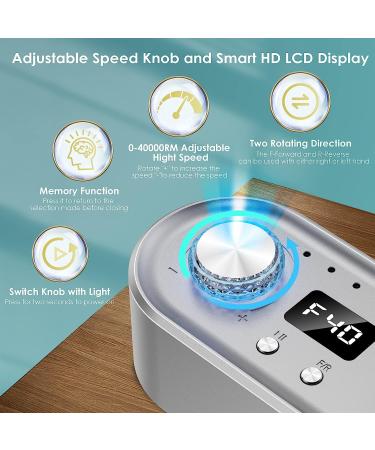 JOEOEN Electric Nail Drill Machine 40000RPM - Professional Efile Kit for Acrylic and Gel Nails - Manicure Pedicure Polishing Tool - Gray - Buy Online on SooperMarket.com