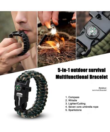 Zsmjaer Survival Bracelet Set - 2-Piece Multifunction Paracord with Flint Pipe and Compass for Outdoor Adventures Black-Green - Buy Online on SooperMarket.com