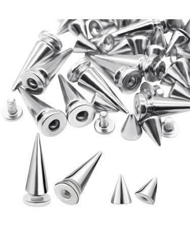 Anvin 110 Pieces Multi Size Cone Spikes Screwback Studs Metal Rivets Cool Punk Spikes Large Small Spikes with Screw Bases for Leather DIY Craft Projects Clothing Decor(9.5mm x 7mm /10x26 mm  Silver)