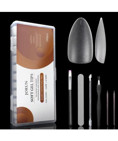 240PCS Short Almond Shaped Nail Tips Clear Soft Gel Full Coverage Nail Tips Gel Nail Extension Kit for Nail Salon and Nail Practice Home DIY 12 Sizes 02-240pcs Short Almond shaped
