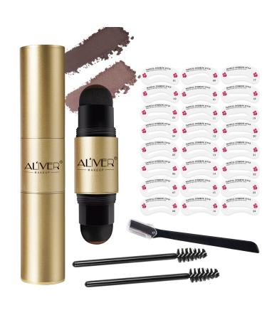 Eyebrow Stamp One Step Eyebrow Stamp Shaping Kit Waterproof Brow Stamp Long Lasting Double Head Two Color Eyebrow Stamp Stencil Set with Medium Brown Dark Brown