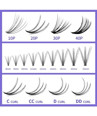 300PCS C Curl 20D 0.07mm Cluster Lashes Extension | 8-16mm Mixed Wide Stem Individual Eyelashes DIY Extensions at Home - Buy Online on SooperMarket.com