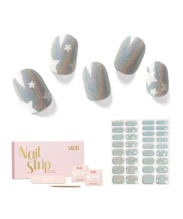 NAILOG Semi Cured Gel Nail Strips 34 pcs Salon-Quality Gel Nail Stickers Long Lasting Nail Wraps for Women with Soft Gel Finish Shimmery Stars