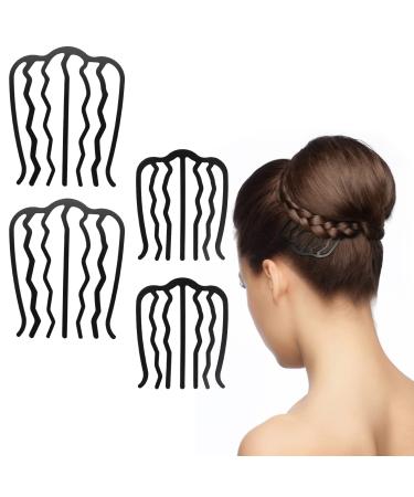 WLLHYF 4 PCS Hair Fork Clip Hair Side Combs U Shaped Messy Updo Bun Hair Pin Teeth Pins Stick Vintage Meatball Hair Styling Tool Accessories for Women Girls 4 PCS Black