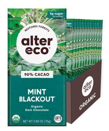 ALTER ECO Superdark Crisp Mint Chocolate Bar 90% 12 Pack brown