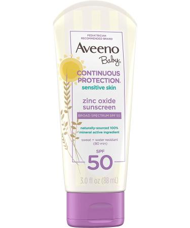 Aveeno Baby Zinc Oxide Mineral Sunscreen Lotion SPF 50, 3 fl. oz, Tear-Free, Paraben-Free - Travel-Size - Buy Online on SooperMarket.com