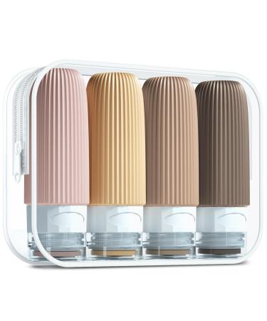 Gemice silicone travel bottles set 60ml 4 pieces of travel bottles to fill hand luggage liquids leak-proof cosmetic bottles for filling travel container bpa-free FDA approved (apricot)