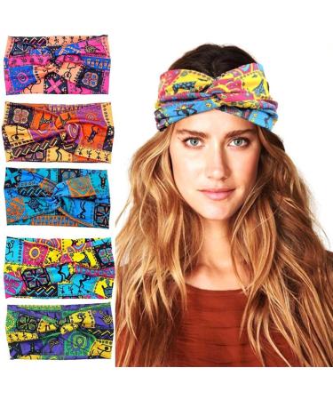 JSGHGDF Patterned Headwear Bohemia Knotted Wide Headbands Kids Adults Colorful Headpiece Fashionable and Comfortable Sweatbands Pink - Buy Online on SooperMarket.com