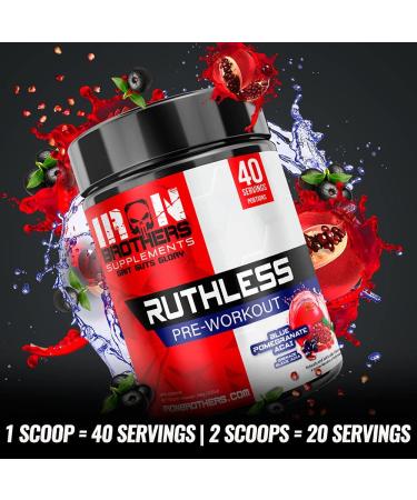 Iron Brothers Supplements Ruthless Pre workout Powder for Women & Men | Creatine-Free Nitric Oxide Booster | Energy & Focus | Workout Supplement Bulk Pre-Workout | 40 Servings (Pomegranate Acai) - Buy Online on SooperMarket.com