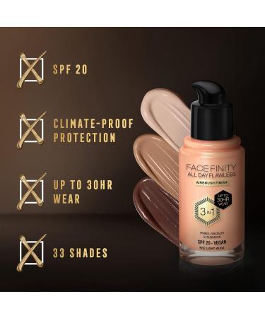Max Factor Facefinity 3-in-1 All Day Flawless Liquid Foundation SPF 20 - Light Beige 30 ml - Buy Online on SooperMarket.com