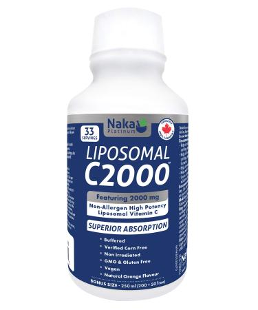 Naka Platinum LIPOSOMAL C 2000 featuring 2000 mg Non-Allergic High Potency Liposomal Vitamin C (250 ml)